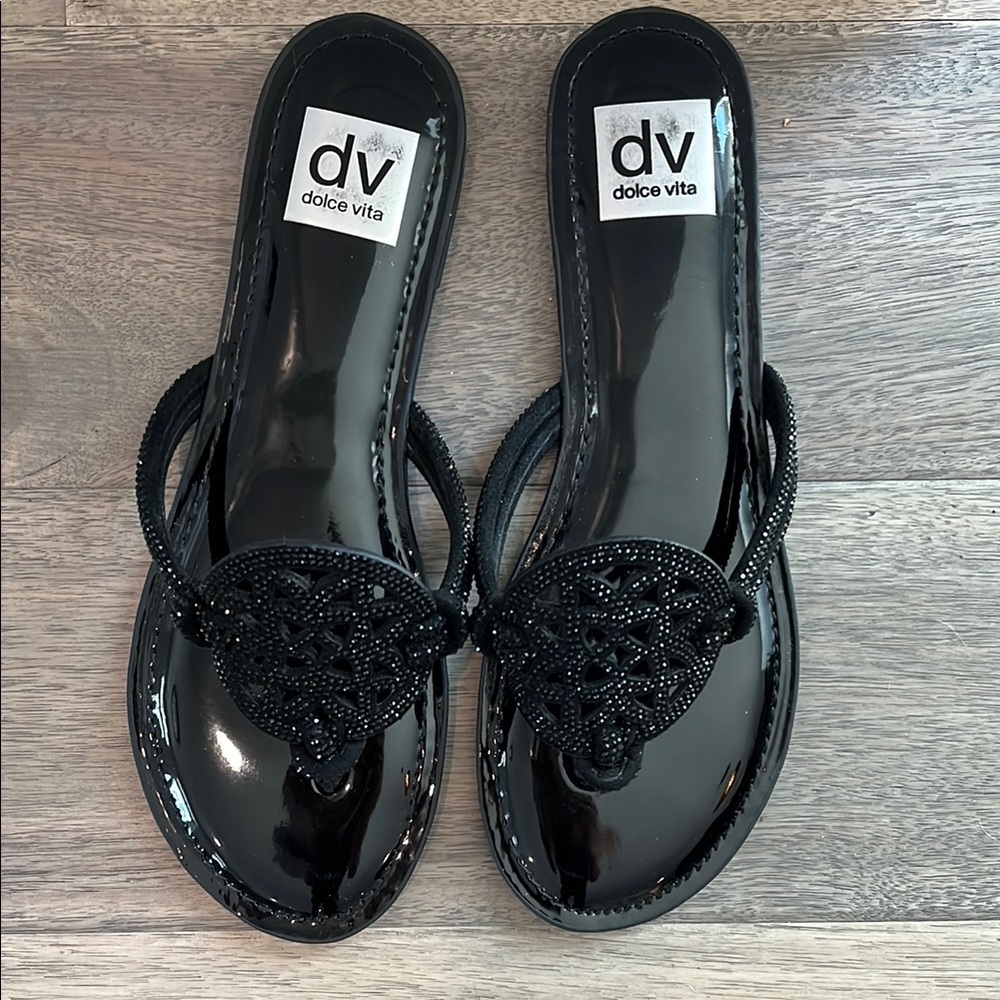 Dolce Vita Black Sandals with Woven Design